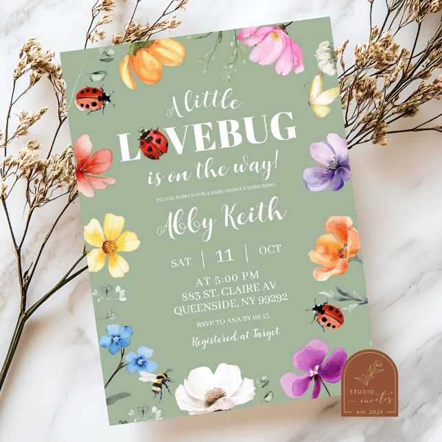 Convite de Chuvada de Bebê Wildflower Lovebug Baby (Criador carregado)