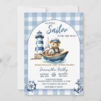 Convite de Chuvada de Bebê Xadrez Azul Urso Marinh