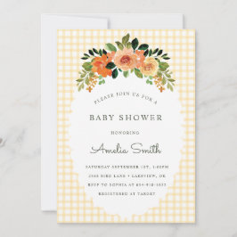 Convite de Chuvada de Bebê Xadrez Floral Marigold