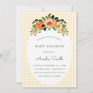 Convite de Chuvada de Bebê Xadrez Floral Marigold 
