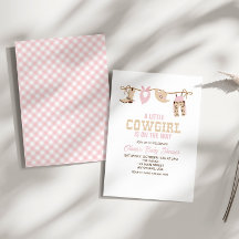 Convite de Chuvada de Bebê Xadrez Rosa Caubói Ocid