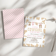 Convite de Chuvada de Bebê Xadrez Rosa Caubói Ocid