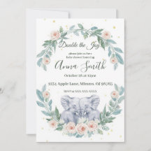 Convite de Chuvada de Gêmeos Elegante – Aquarela