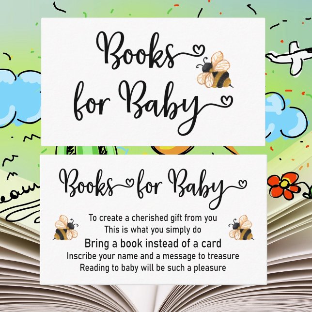 Convite de Chuvade Bebê Abelha com Pedido de Livro (Cute Baby Shower Books For Baby Cards. Enclose in your invite. Share the joy or reading. )