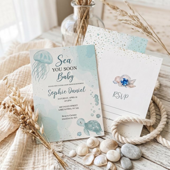 Convite de Chuvade Bebê Blue Ocean Sea You Soon  (Criador carregado)