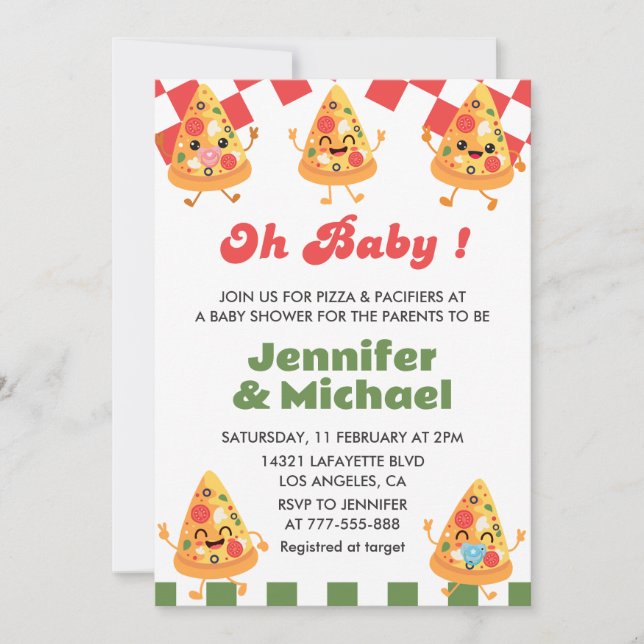 Convite de Chuvade Bebê Pizza Baby Oh Bebê Chupeta (Frente)