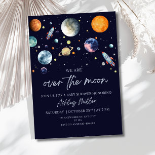 Convite de Chuvade de Bebê Menino Over The Moon, C