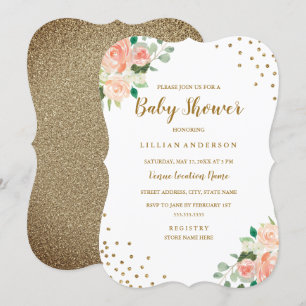 Convite de Chuvadeiro de Bebê Peach Gold Floral Co