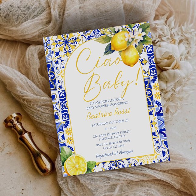 Convite de Chuvaveiro Ciao Baby Amalfi com Orçamen (Budget Lemon Ciao Baby Amalfi Invitation)