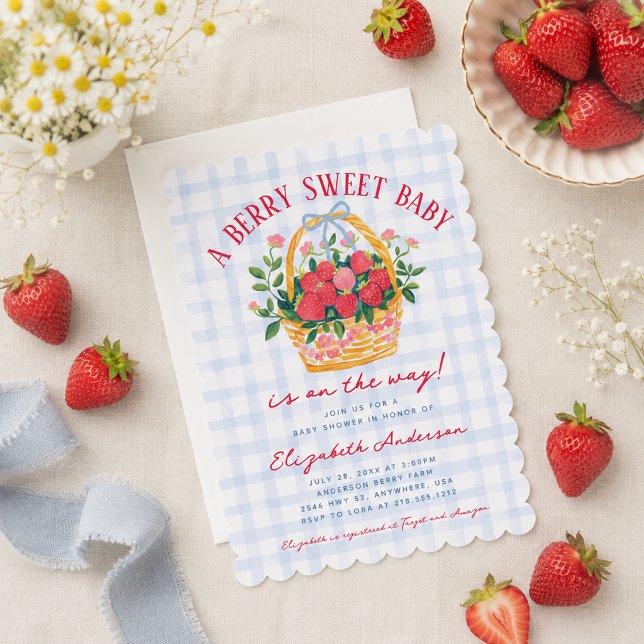 Convite de Chuveirinho de Bebê Doce Fruta Capricho (Whimsical Berry Sweet Baby Shower Invitation)