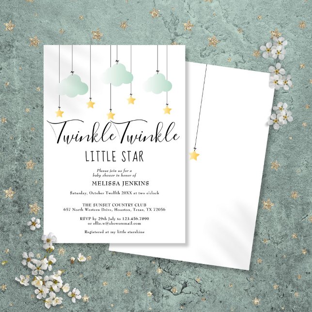 Convite de Chuveirinho de Bebê Estrelinha Brilhant (Twinkle Twinkle Little Star Baby Shower Sprinkle Invitation)