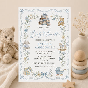 Convite de Chuveirinho de Bebê Floral Azul Berçári