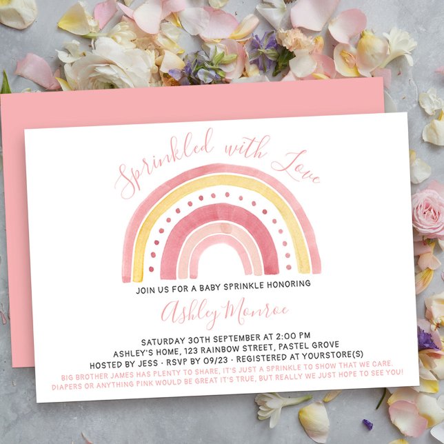 Convite de Chuveirinho de Bebê Menina Arco-Íris (cute and simple rainbow girls baby sprinkle invitation - message me to create additional templates)