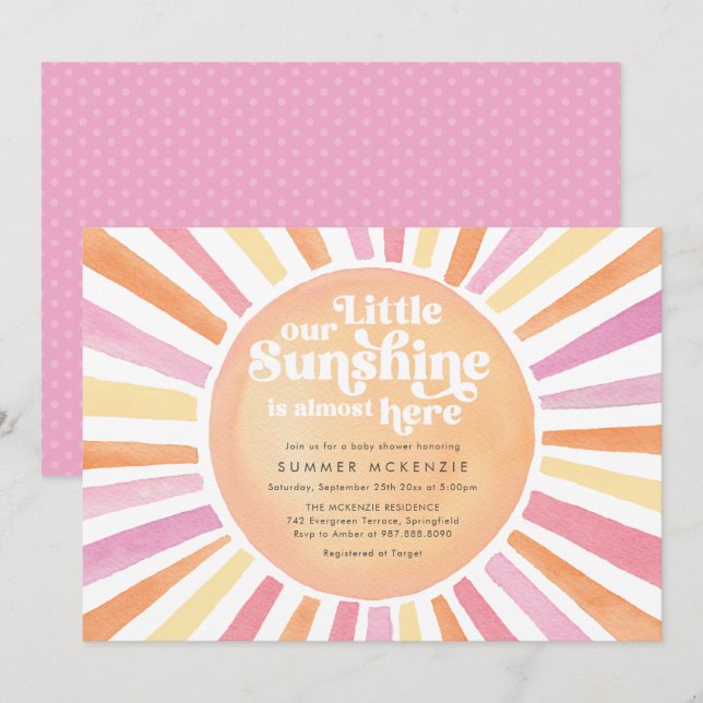 Convite de Chuveirinho de Bebê Pink Sunshine (Frente/Verso)