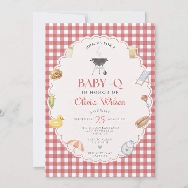Convite de Chuveiro Baby-Q Modelo Editável Xadrez (Frente)