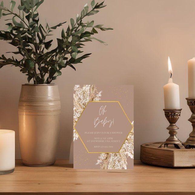 Convite de Chuveiro Boho de Tons Neutros com Pampa (Criador carregado)