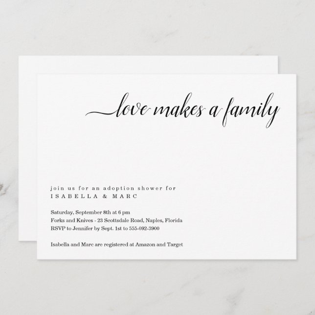 Convite de Chuveiro de Adoção (para bebê ou crianç (Frente/Verso)