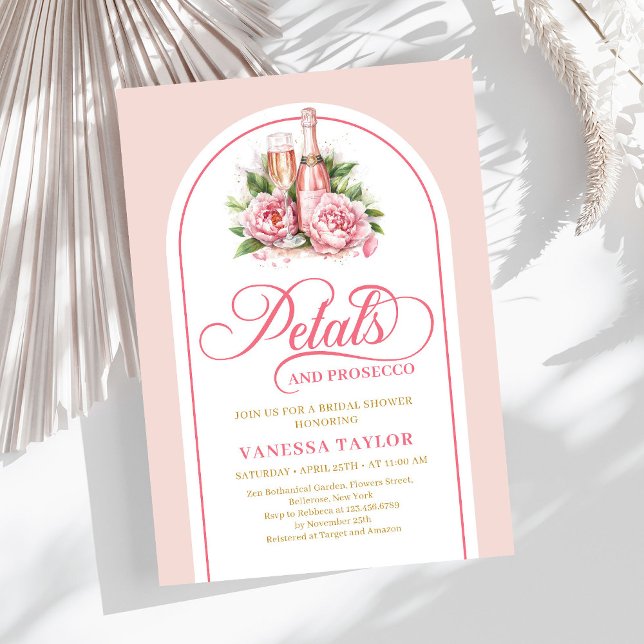Convite de chuveiro de aquarela de água de prosecc (Elegant petals and prosecco watercolor shower card)