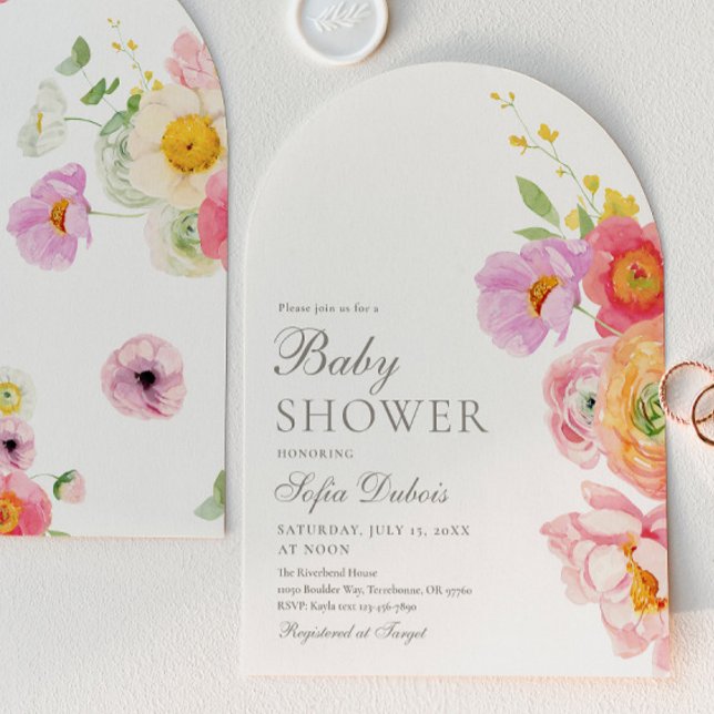 Convite de Chuveiro de Bebê Arco Floral Elegante (Criador carregado)