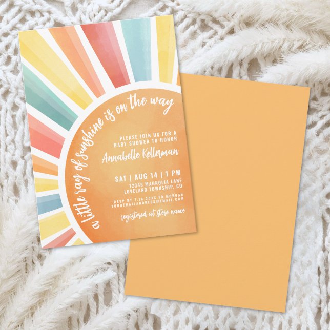 Convite de Chuveiro de Bebê Boho Pequeno Raio de S (Little Ray Of Sunshine Boho Baby Shower Invitation)