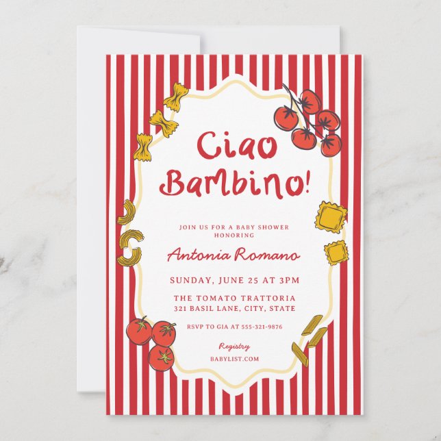 Convite de Chuveiro de Bebê Ciao Bambino Massas It (Frente)