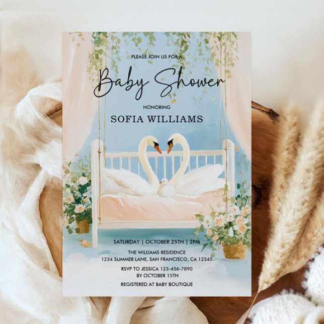 Convite de Chuveiro de Bebê Cisne Elegante (Swan Baby Shower Invitation)