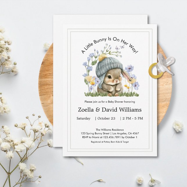 Convite de Chuveiro de Bebê Coelhinho Minimalista  (Baby Shower Invitation Cute Minimal Bunny 7)