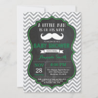 Convite de Chuveiro de Bebê com Bigode Verde e Cin