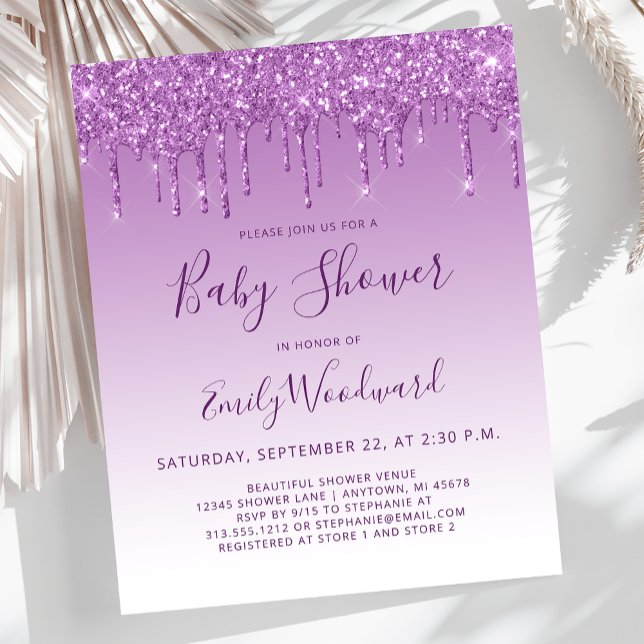 Convite de Chuveiro de Bebê com Brilho Roxo Glam B (Criador carregado)