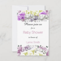 Convite de Chuveiro de Bebê com Buquê Floral Varia