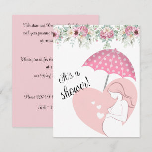 Convite de Chuveiro de Bebê com Guarda-Chuva Rosa