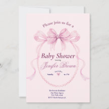 Convite de Chuveiro de Bebê com Laço Rosa Elegante