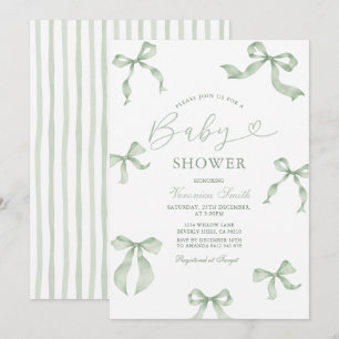 Convite de Chuveiro de Bebê com Laço Verde Sálvia