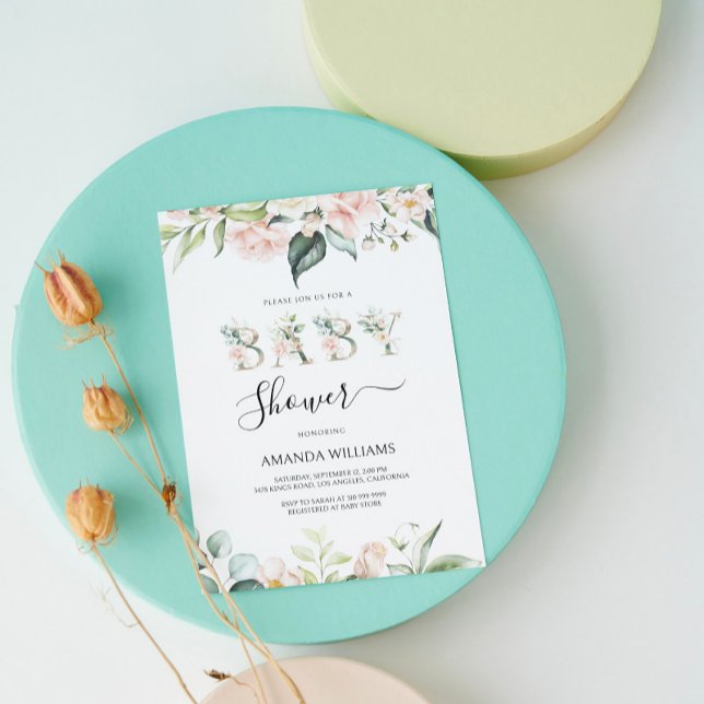 Convite de Chuveiro de Bebê com Letras Florais de  (Criador carregado)