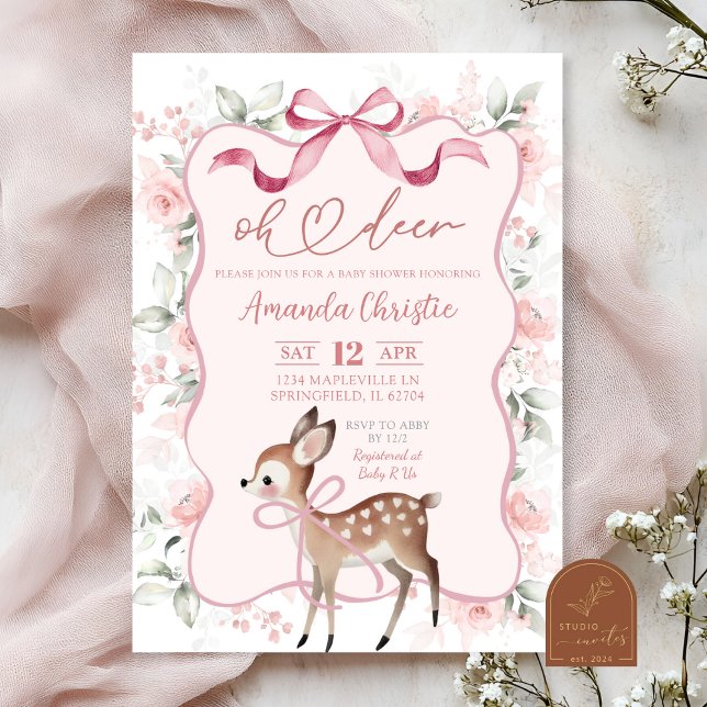 Convite de Chuveiro de Bebê Coquette Ribbon Floral (Criador carregado)