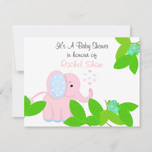 Convite de Chuveiro de Bebê Elefante Rosa Doce (Frente)