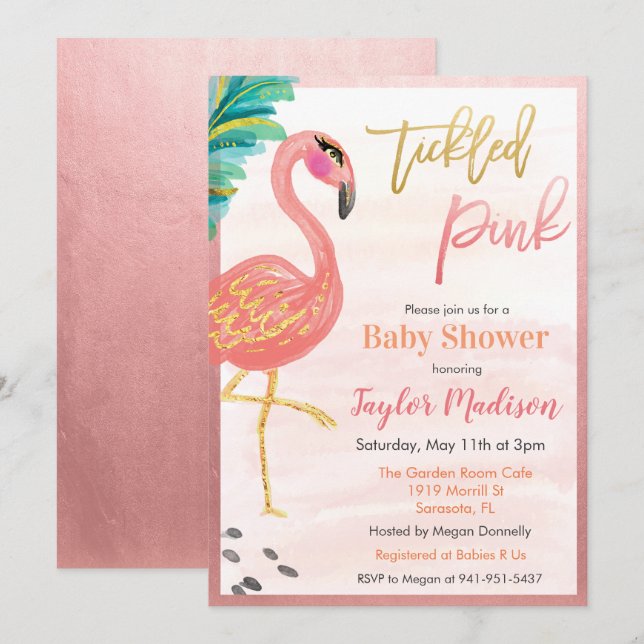Convite de Chuveiro de Bebê Flamingo Aquarela (Frente/Verso)