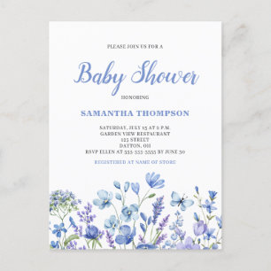 Convite de Chuveiro de Bebê Floral Azul Delicado