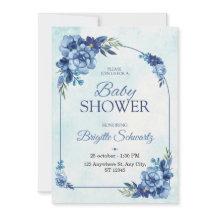 Convite de Chuveiro de Bebê Floral Azul Elegante