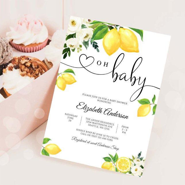 Convite de Chuveiro de Bebê Floral de Limão (Criador carregado)