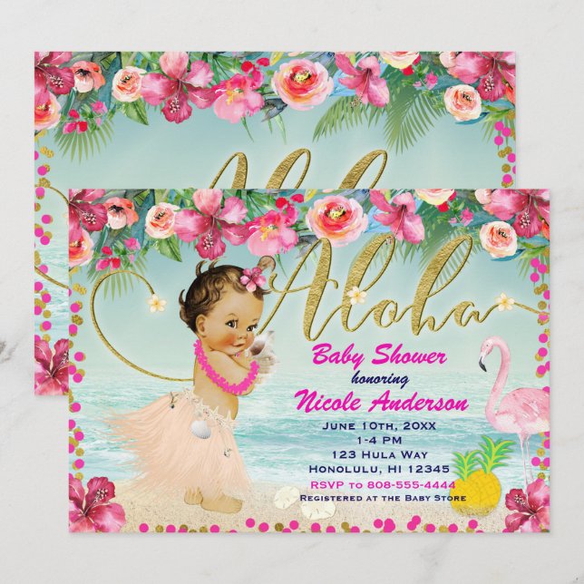 Convite de Chuveiro de Bebê Havaiano Retro Aloha (Frente/Verso)