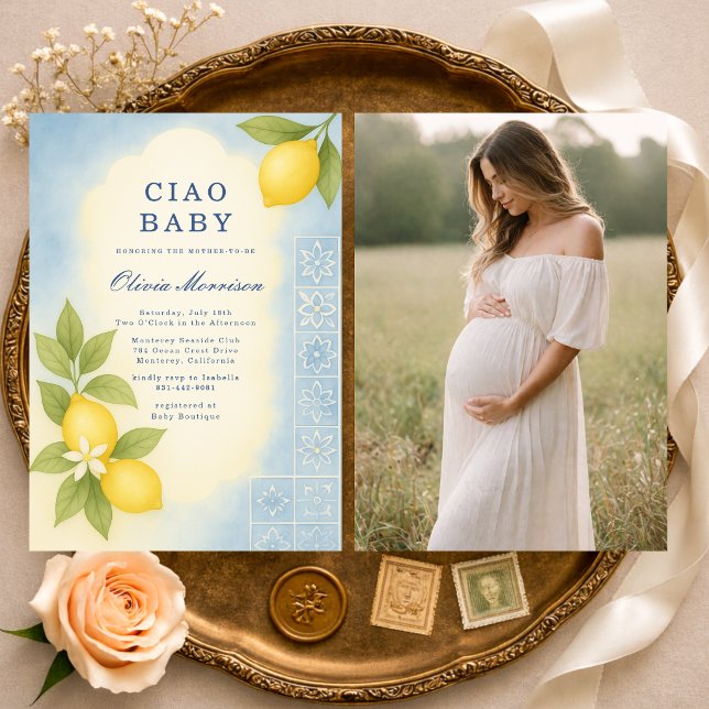Convite de Chuveiro de Bebê Italiano Ciao Baby com (Criador carregado)