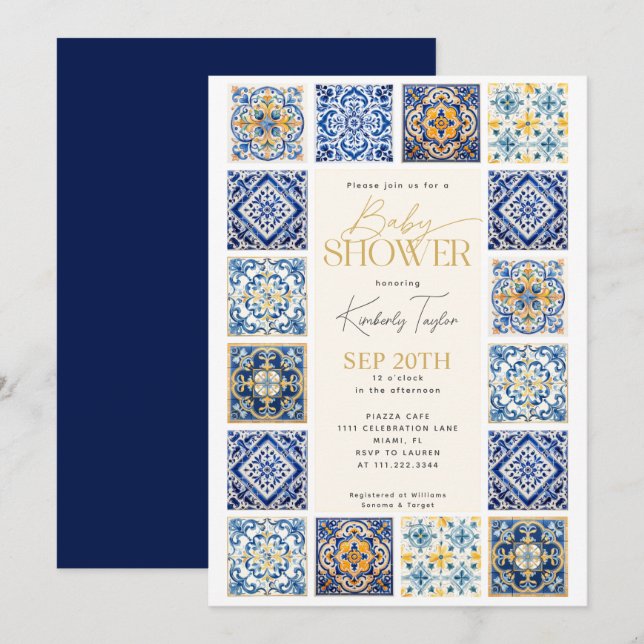 Convite de Chuveiro de Bebê Italiano com Azulejos  (Frente/Verso)