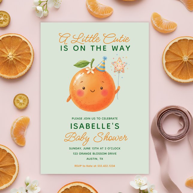 Convite de Chuveiro de Bebê Laranja Citrino Pequen (Little Cutie Orange Citrus Baby Shower Invitation)