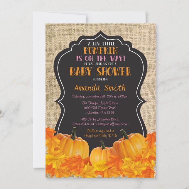 Convite de Chuveiro de Bebê Little Pumpkin Card Bu (Frente)