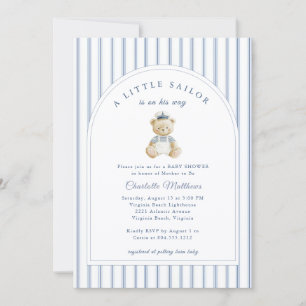 Convite de Chuveiro de Bebê Little Sailor Bear Cos