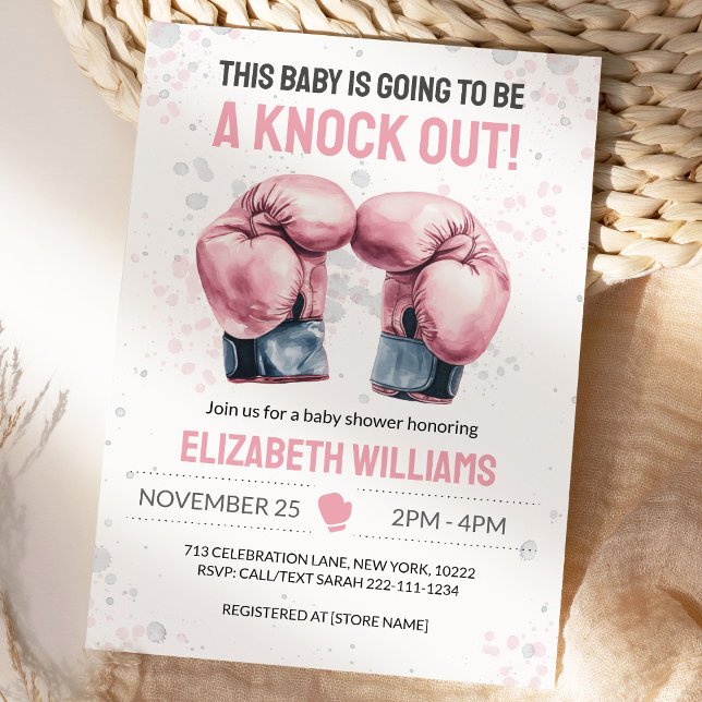 Convite de Chuveiro de Bebê Menina Boxe Rosa Aquar (Criador carregado)