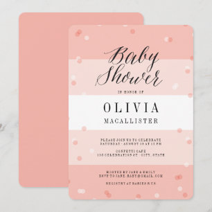 Convite de Chuveiro de Bebê Menina Listras Rosa Co
