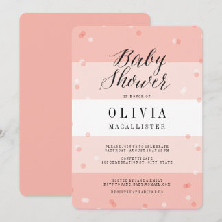 Convite de Chuveiro de Bebê Menina Listras Rosa Co