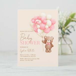 Convite de Chuveiro de Bebê Menina, Urso Teddy Ros